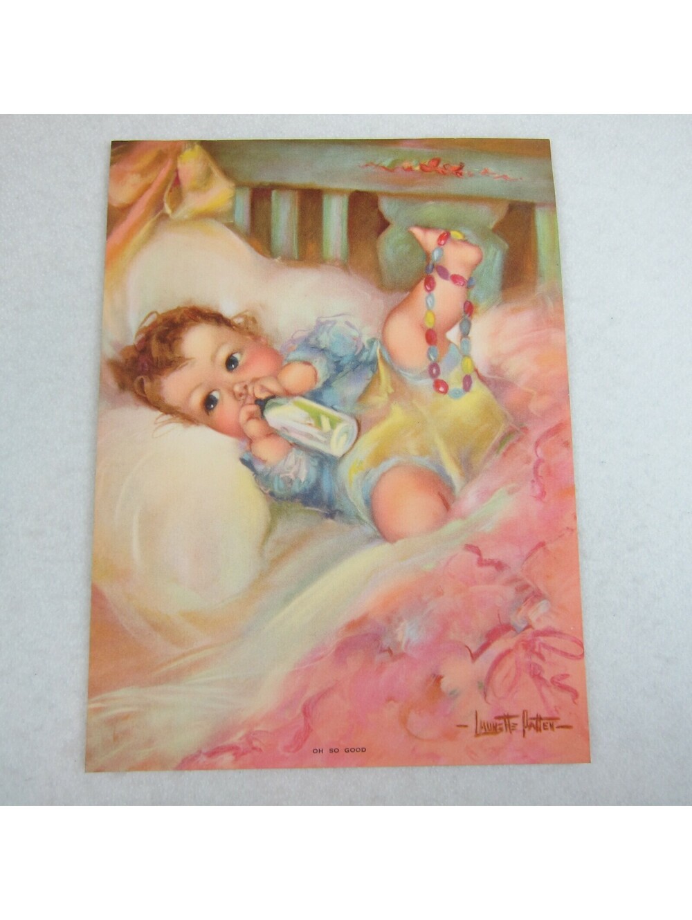 Vintage 1930s Laurette Patten Baby Print Red Head Baby Bottle Oh So Good Nursery